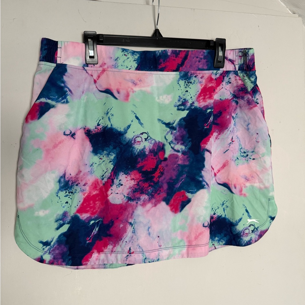Slazenger Tie-Dye Mini Skort in Mint, Pink & Navy